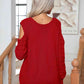 KnittedEmporium Decorative Button Cold-Shoulder Sweater