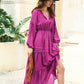 Amelia Tie Neck Long Sleeve Midi Tiered Dress