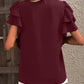 Ruffled Notched Short Sleeve Blouse