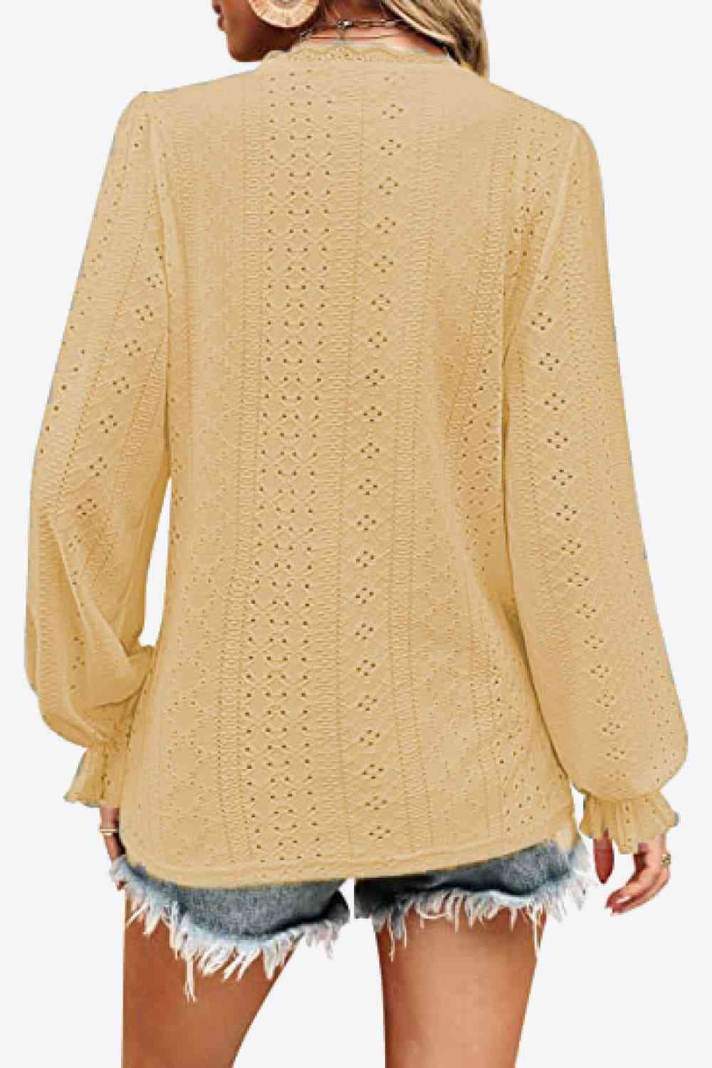 FULL SIZE Eyelet V-Neck Flounce Sleeve Blouse