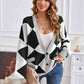 Geometric Lantern Sleeve Cardigan with Pockets