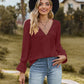Full Size V-Neck Flounce Sleeve Blouse