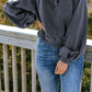 Full Size Quarter-Snap Collared Lantern Sleeve Sweatshirt