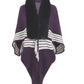 One Size Striped Fringe Detail Long Sleeve Poncho