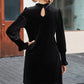 OhSoMini Black Round Neck Smocked Long Sleeve Mini Dress