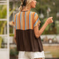 Striped Tie Neck Short Sleeve Blouse