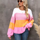 Hannah&Mea Color Block Round Neck Dropped Shoulder Sweater