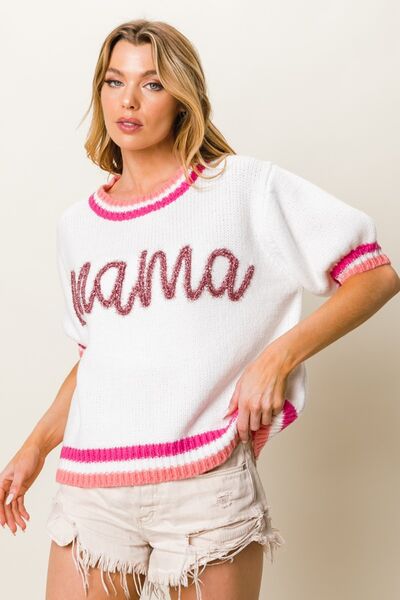 BiBi MAMA Contrast Trim Short Sleeve Sweater *