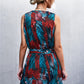 Women's Printed Zip Detail Belted Sleeveless Dress