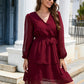SO CUTE Full Size Surplice Neck Swiss Dot Tie Belt Layered Dress