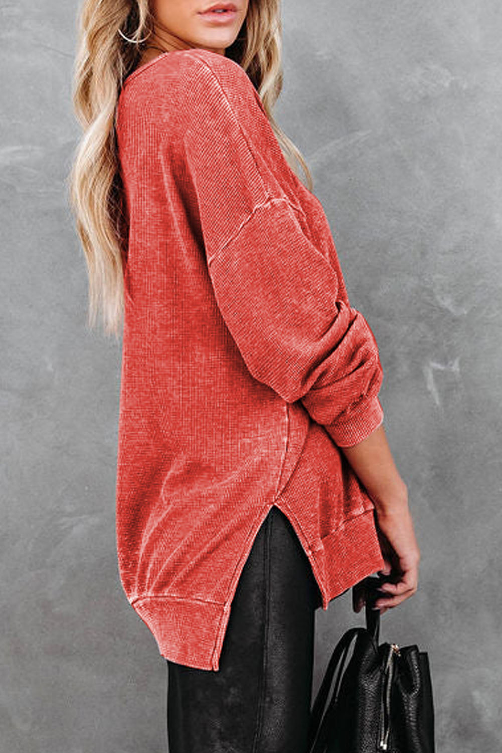 Full Size Dropped Shoulder Slit Sweatshirt