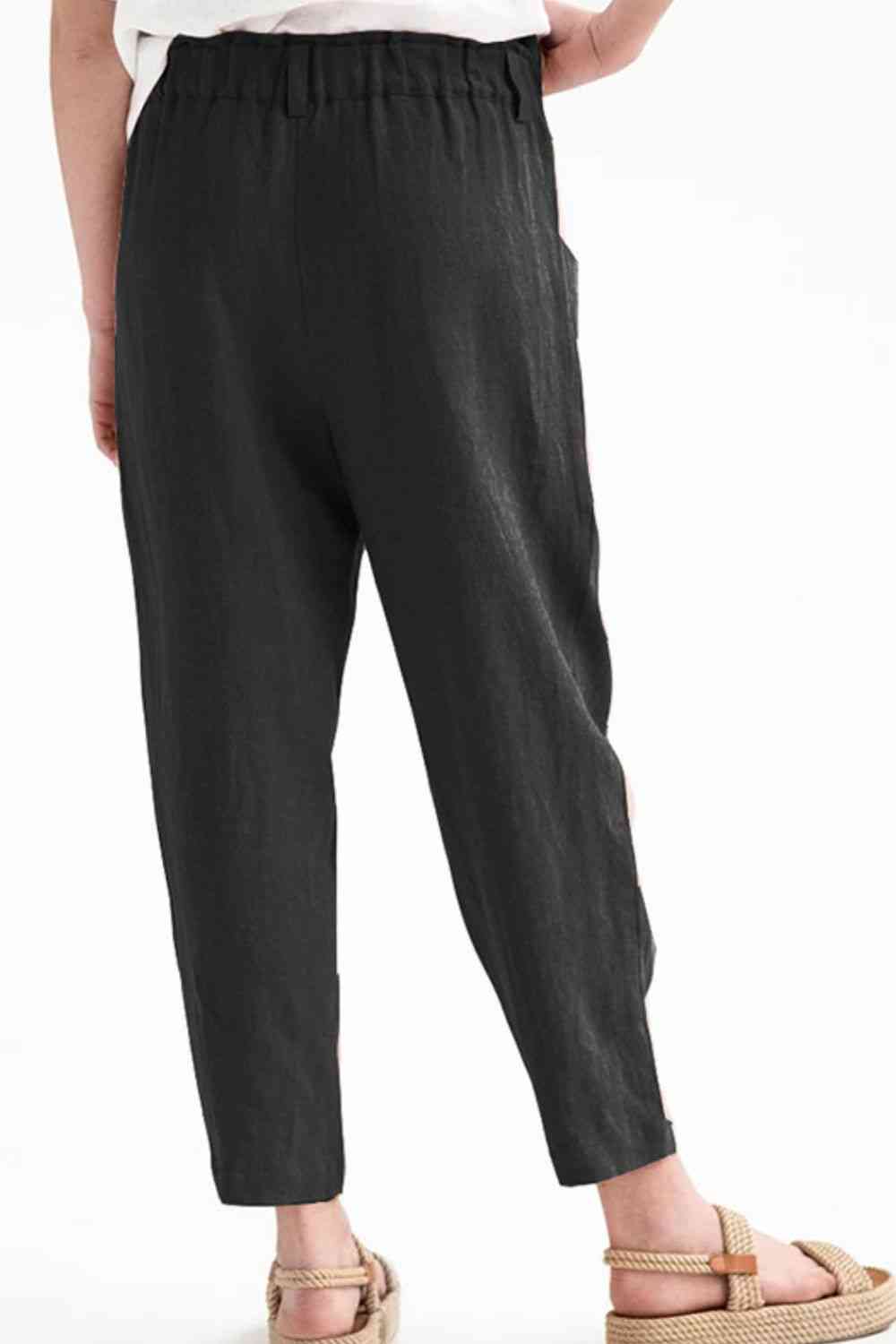 SeaKnickers Button Detail Elastic Waist Pocket Black Pants