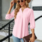 Full Size Notched Neck Three-Quarter Sleeve Blouse