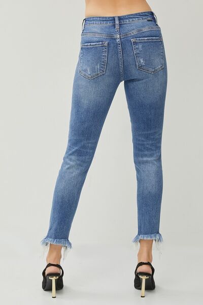 RISEN Distressed Frayed Hem Slim Jeans *