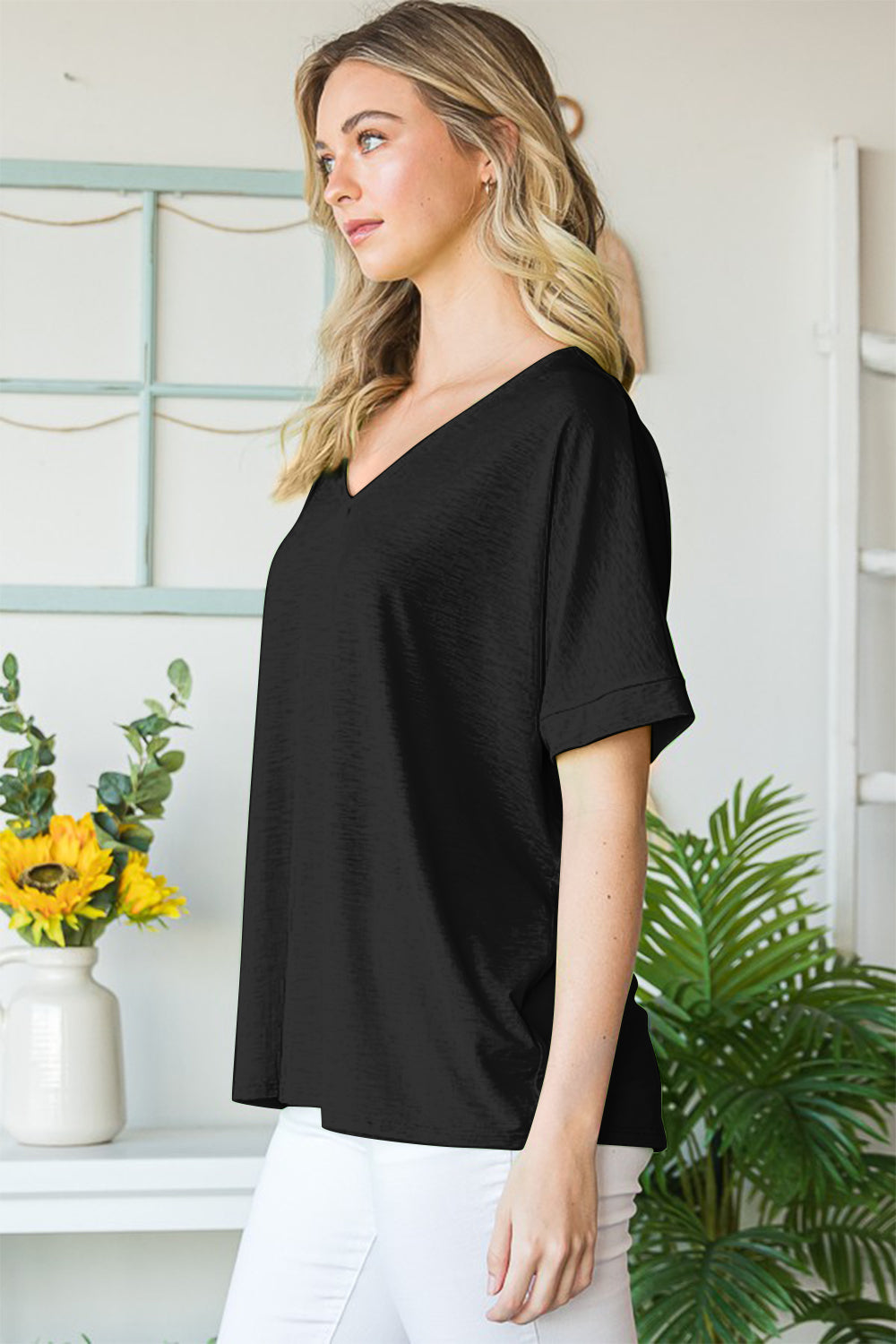 Heimish Full Size V-Neck Short Sleeve T-Shirt *