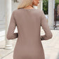 Mocha Brown Ribbed V-Neck Long Sleeve Blouse with Pocket