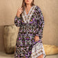 Plus Size V-Neck Balloon Sleeve Printed Midi Dress