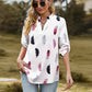 Full Size Printed Roll-Tab Sleeve Notched Neck Blouse