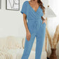 DuskJumpers Surplice Neck Tied Short Sleeve Jumpsuit