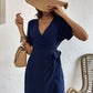 Women's Tied Cuffed Sleeve Surplice Dress