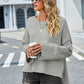 High-Low Slit Round Neck Long Sleeve Sweater