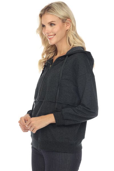 Drawstring Half Zip Dropped Shoulder Hoodie