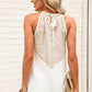 Contrast Round Neck Tie Back Sleeveless Top