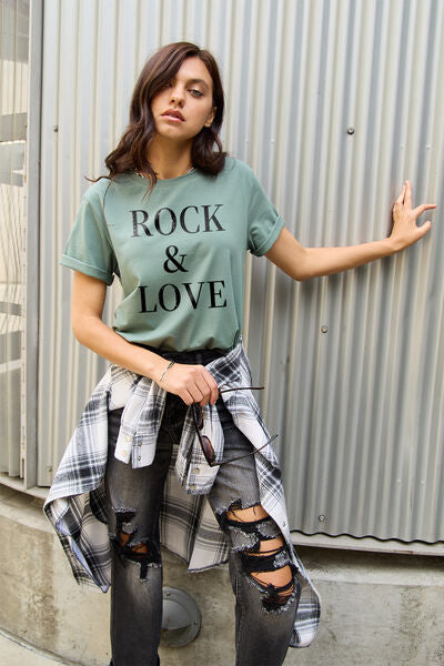 Simply Love Full Size ROCK ＆ LOVE Short Sleeve T-Shirt *