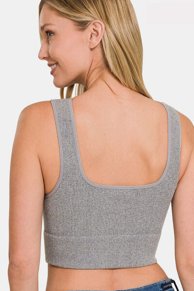 Zenana Ribbed Square Neck Cropped Tank