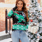 Full Size Round Neck Long Sleeve T.Rex Pattern Christmas Sweater