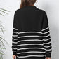 Striped Zip-Up Long Sleeve Ribbed Sweater
