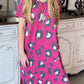 Leopard Slit V-Neck Short Sleeve Maxi Dress