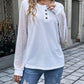 Quarter Button Round Neck Long Sleeve Blouse