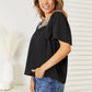 Double Take Black Contrast Square Neck Puff Sleeve Blouse