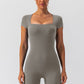 Square Neck Cap Sleeve Active Romper