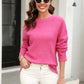 Malibu Dreams Hannah&Mea Round Neck Ribbed Long Sleeve Sweater