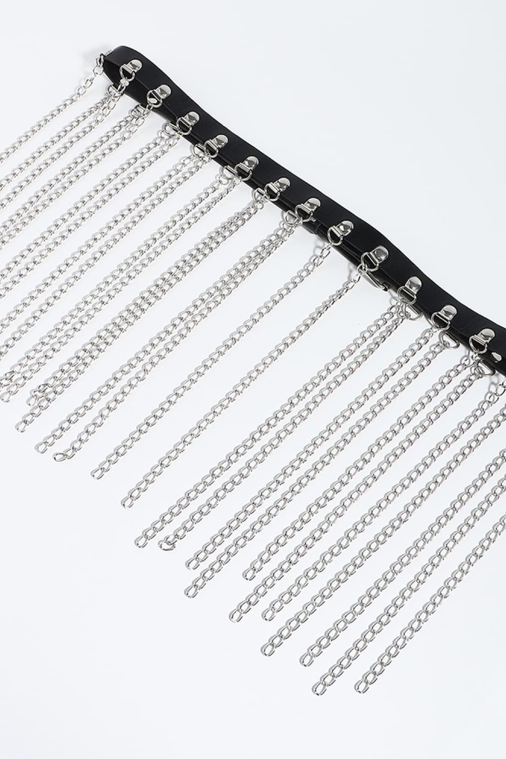 Silver One Size Fringed Chain PU Leather Belt