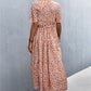 Women's Printed V-Neck Flutter Sleeve Belted Dress