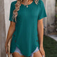 Decorative Button Round Neck Short Sleeve Blouse