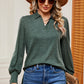 Decorative Button Johnny Collar Lantern Sleeve Blouse