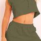 Women's Full Size Hooded Crop Top & Pocketed Shorts Set