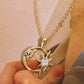 Copper 14K Gold Pleated Moon & Star Shape Pendant Necklace