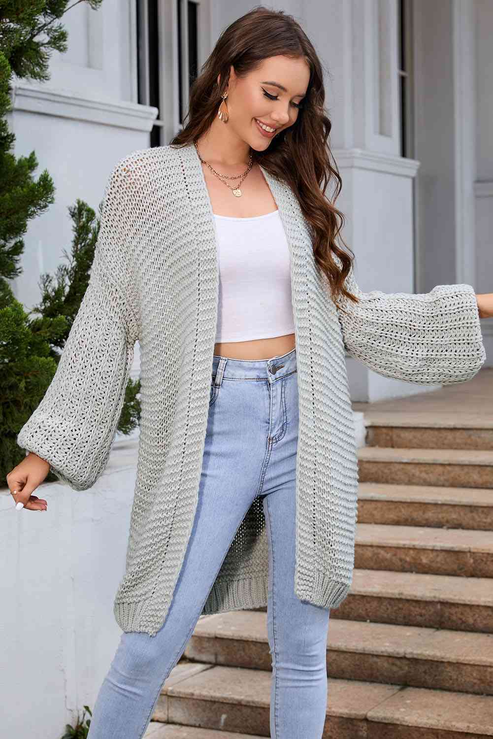 Full Size Open Front Longline Cardigan