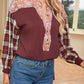 Plaid Notched Neck Slit Blouse