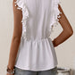 Embroidered Pom-Pom Trim Cap Sleeve Babydoll Top