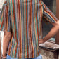 Printed V-Neck Button-Up Short Sleeve Top