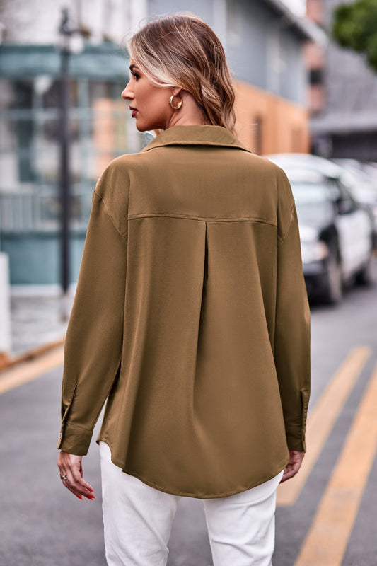 Full Size Dropped Shoulder Longline Shirt with Pockets