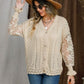 Eyelet Button Up Lantern Sleeve Cardigan