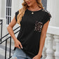 Leopard Round Neck Cap Sleeve T-Shirt