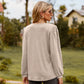 Full Size Puff Sleeve Ruffle Trim Blouse